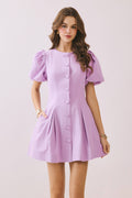 Camellia Puff Sleeve Button Mini Dress