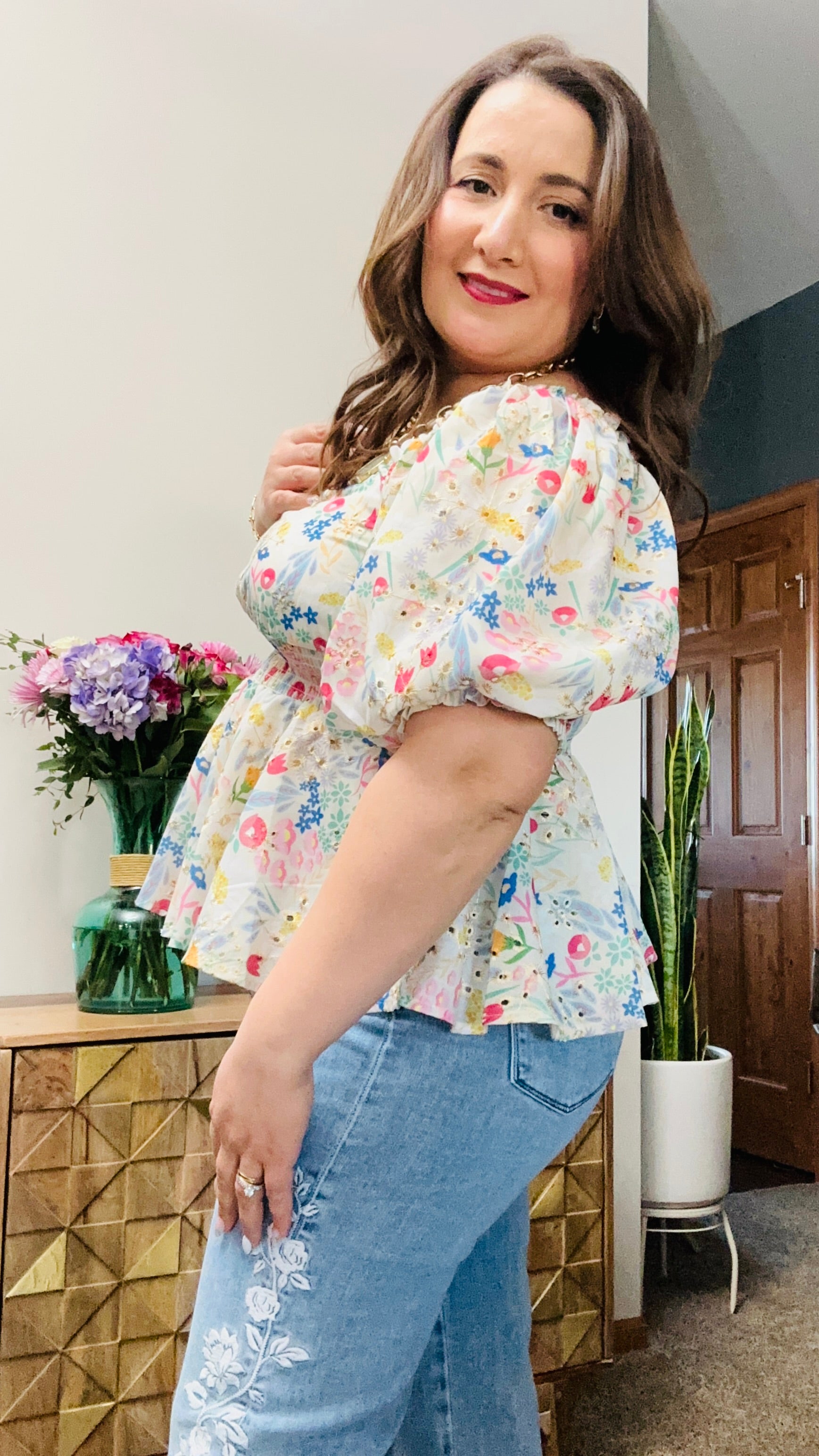 Elara Floral Peplum Top – Maison Ophelia