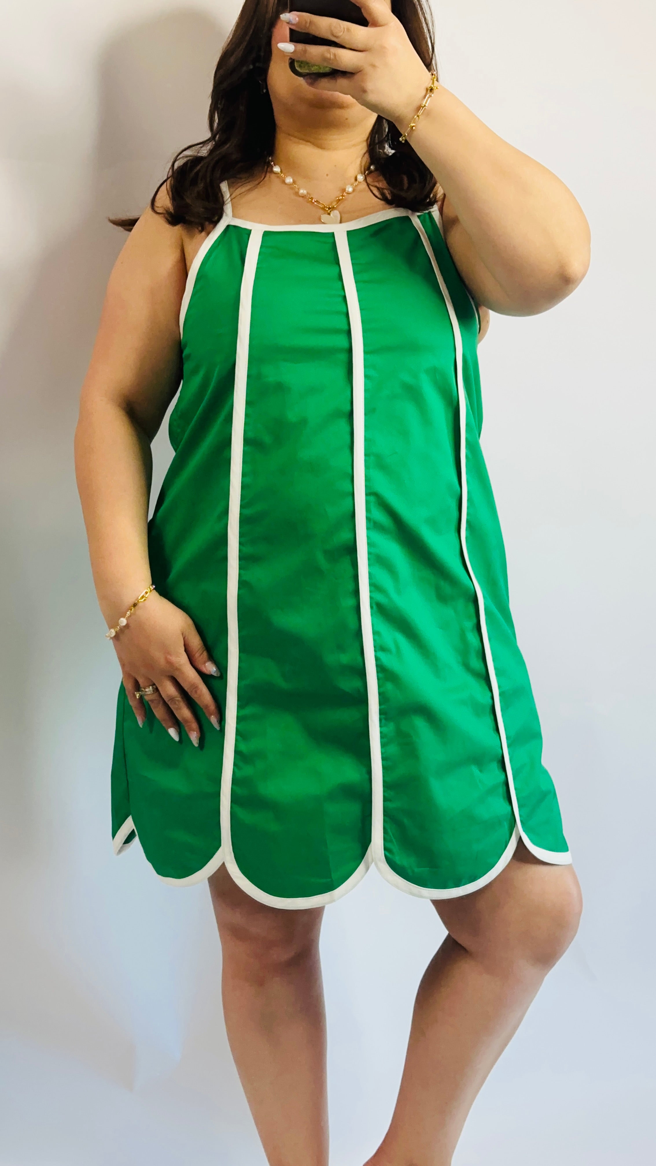 Emerald Scalloped Trim Mini Dress