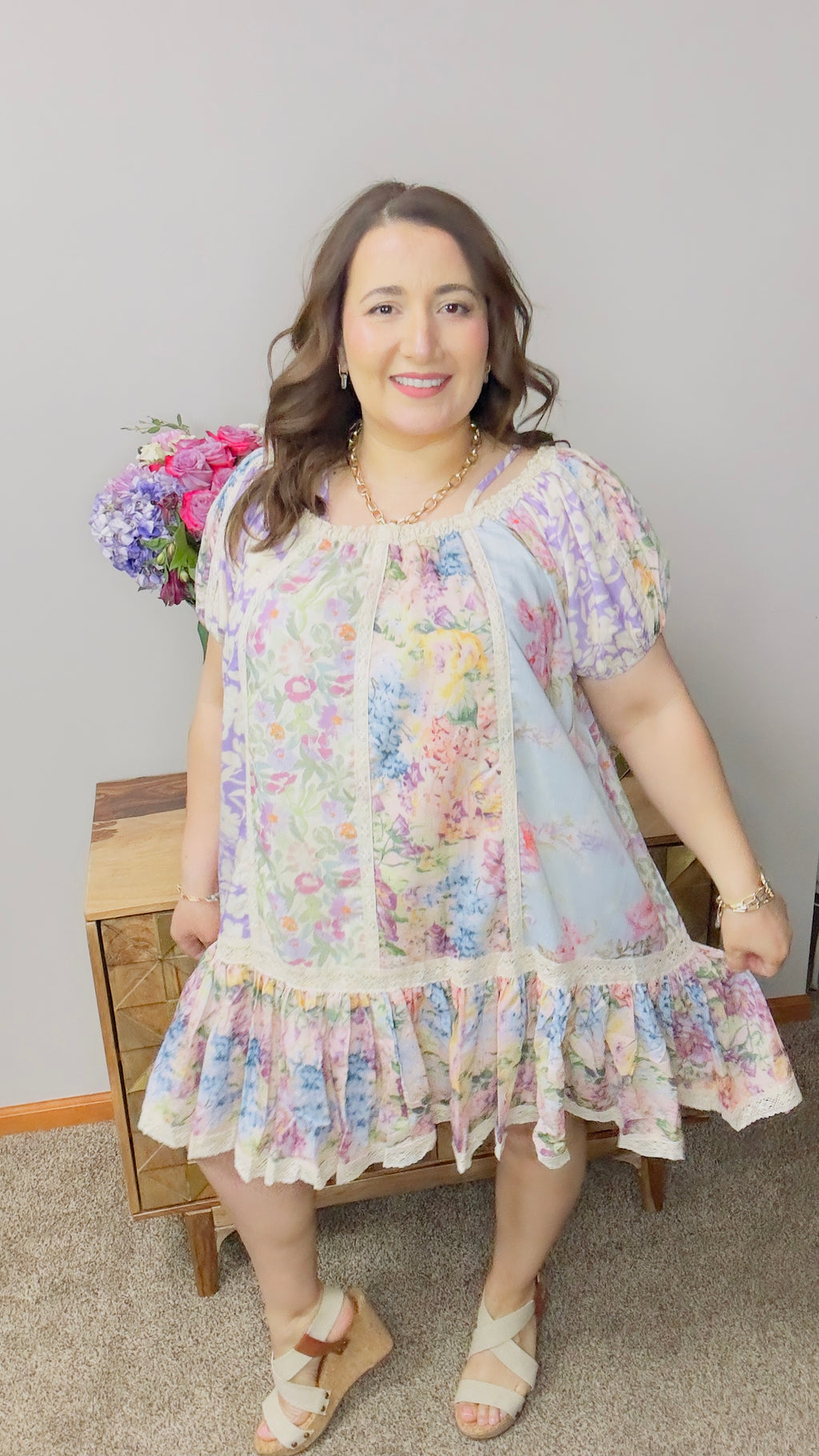 Yasmine Floral Lace Tiered Dress