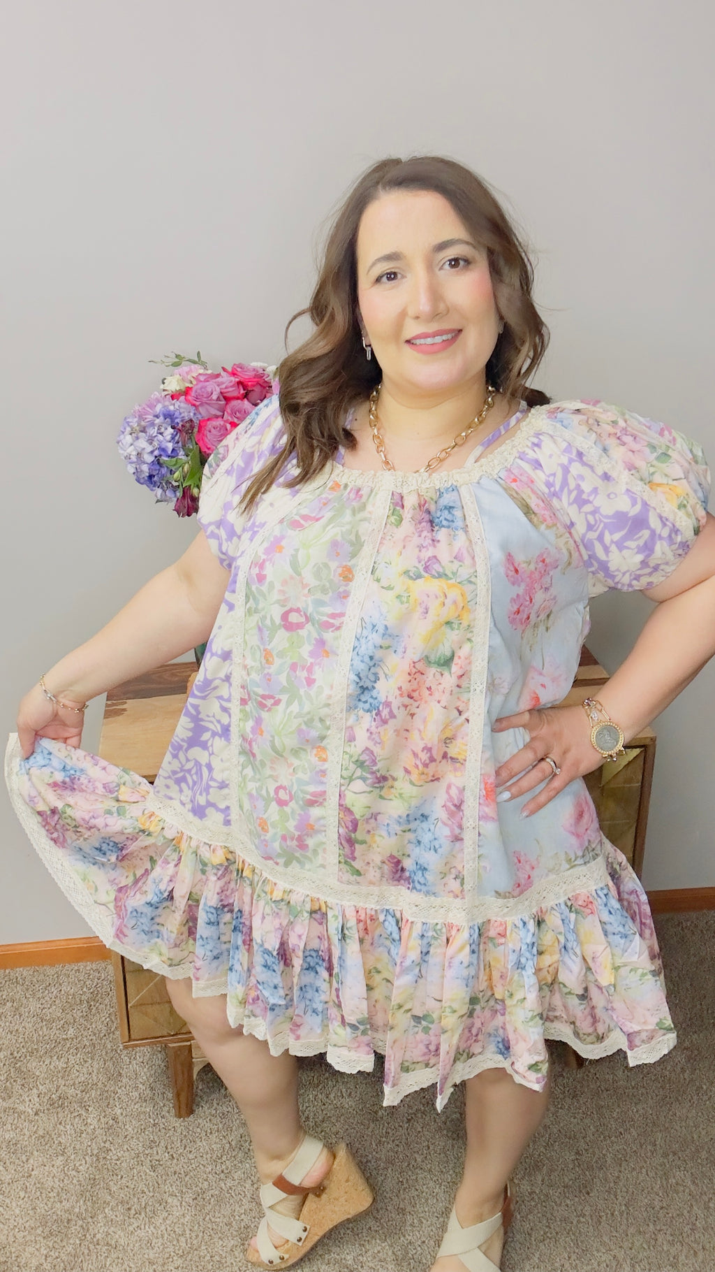 Yasmine Floral Lace Tiered Dress