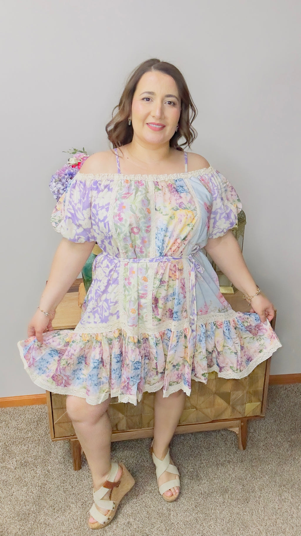 Yasmine Floral Lace Tiered Dress