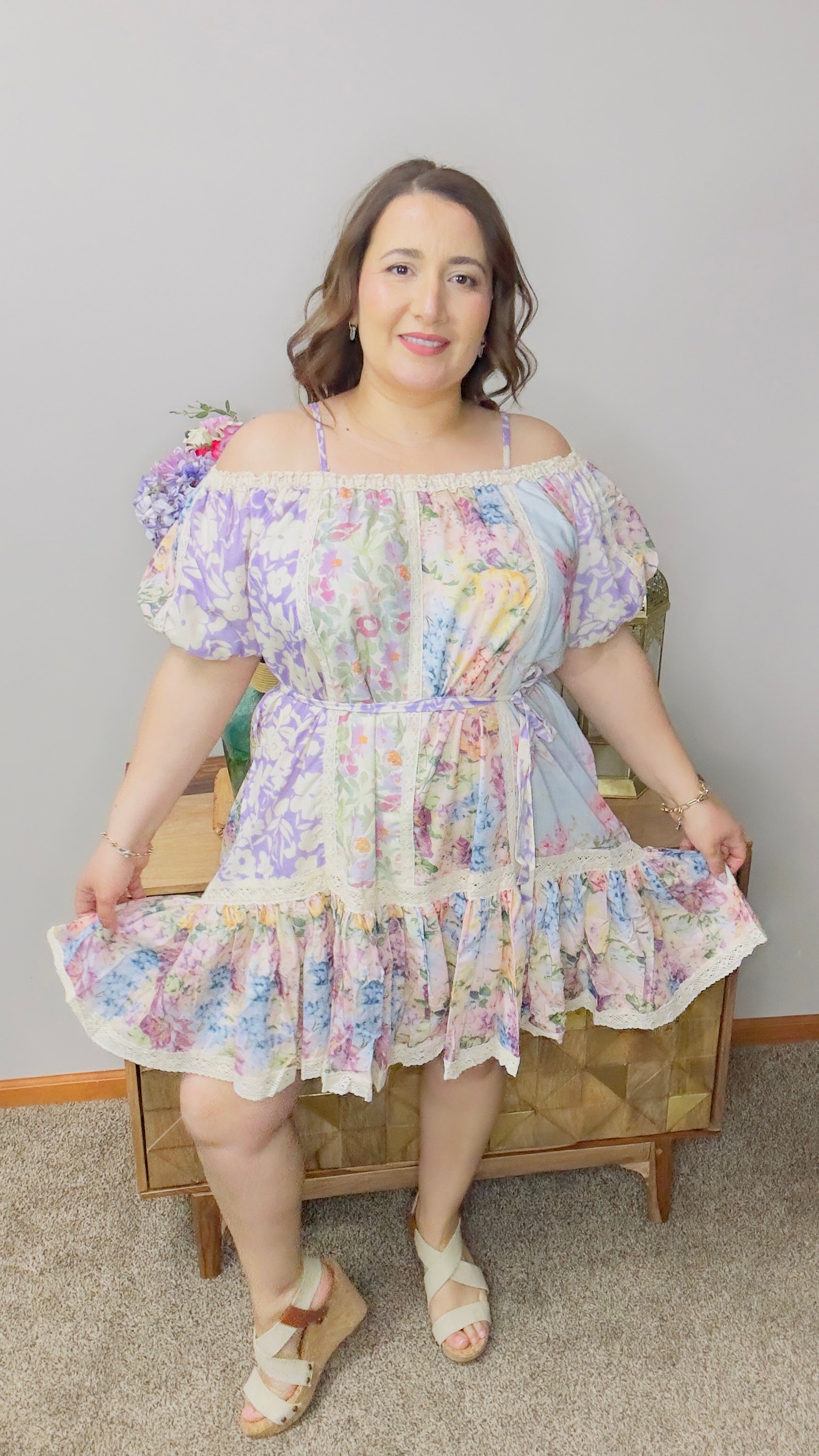 Yasmine Floral Lace Tiered Dress