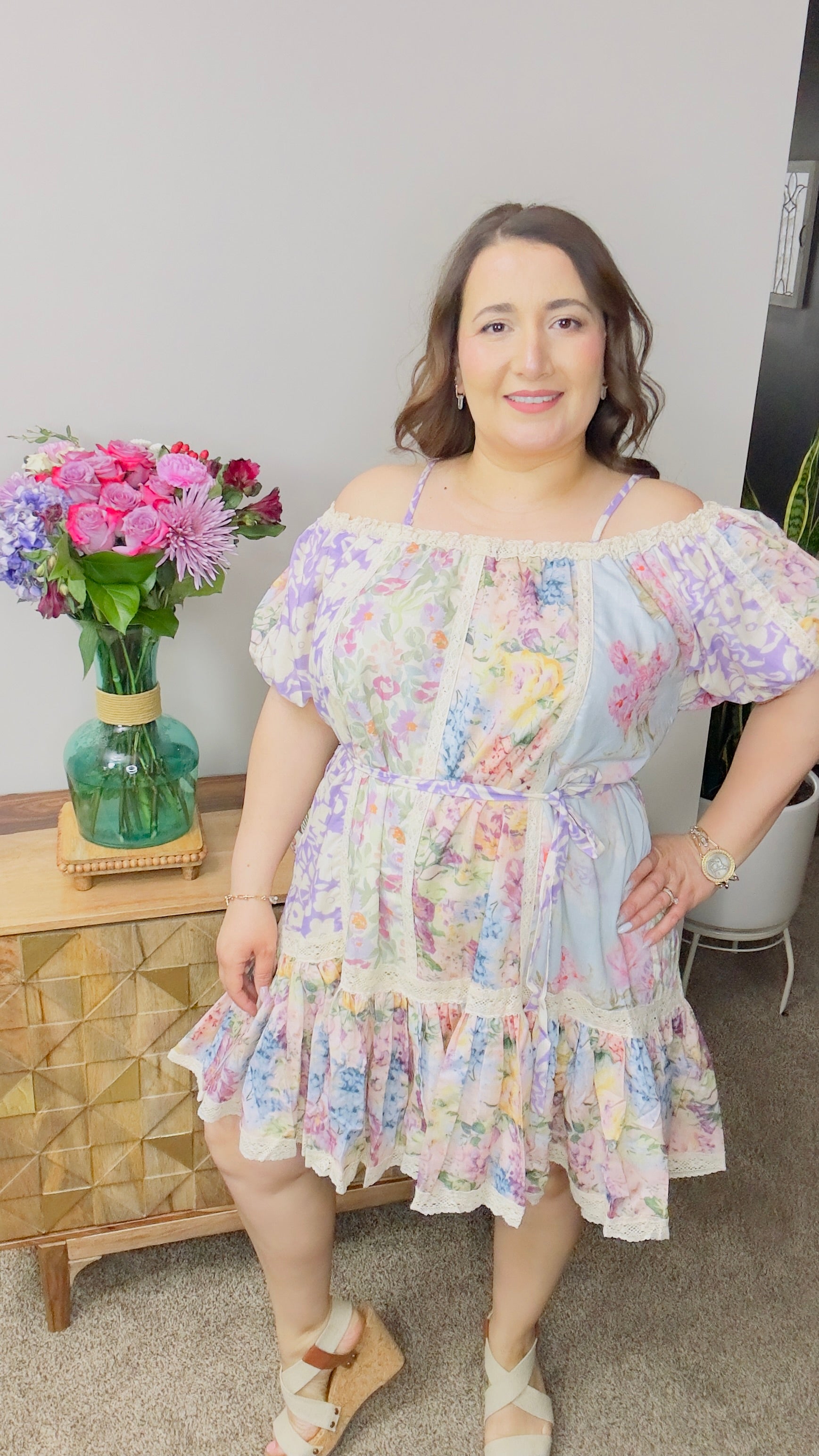 Yasmine Floral Lace Tiered Dress