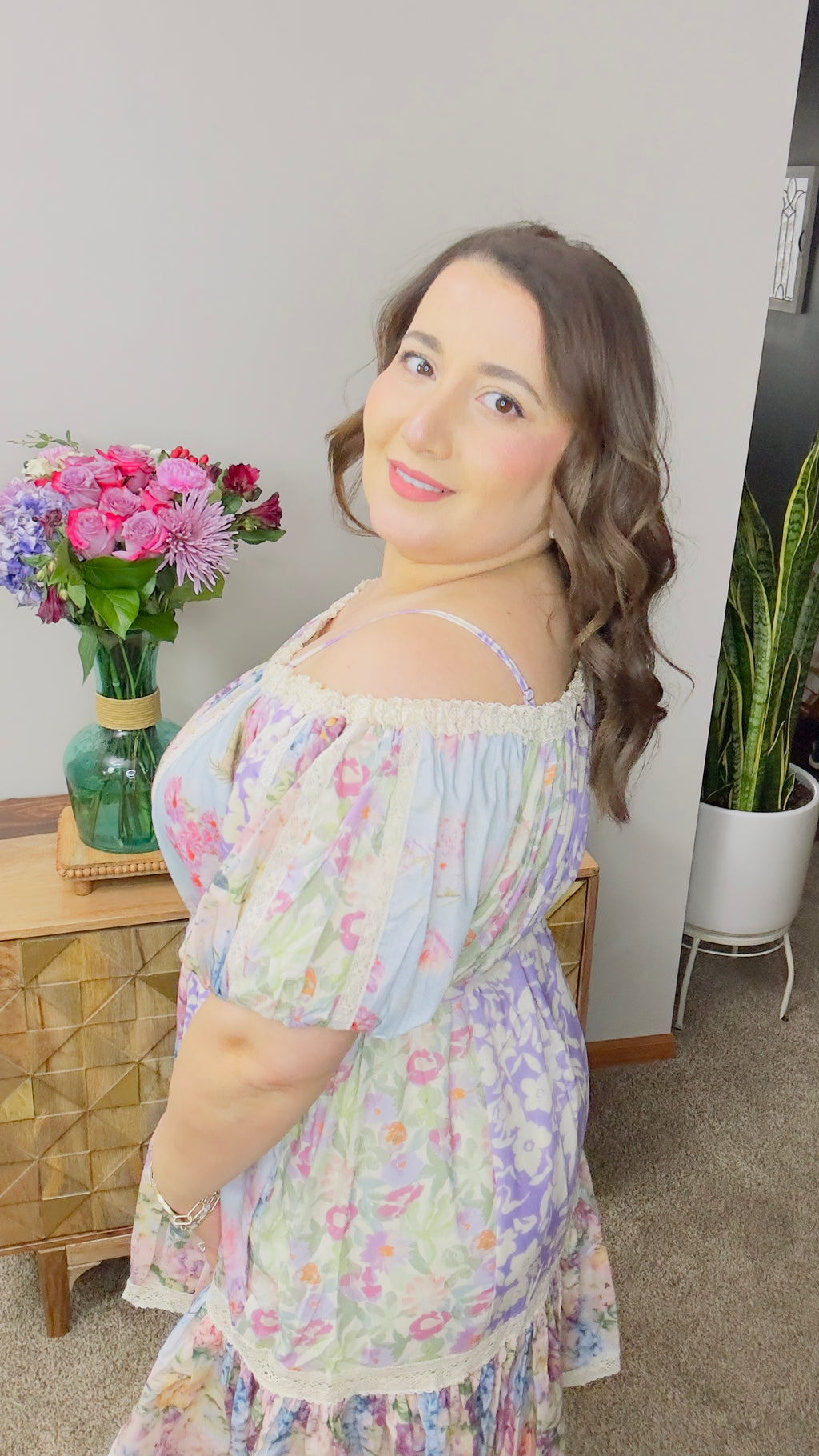 Yasmine Floral Lace Tiered Dress