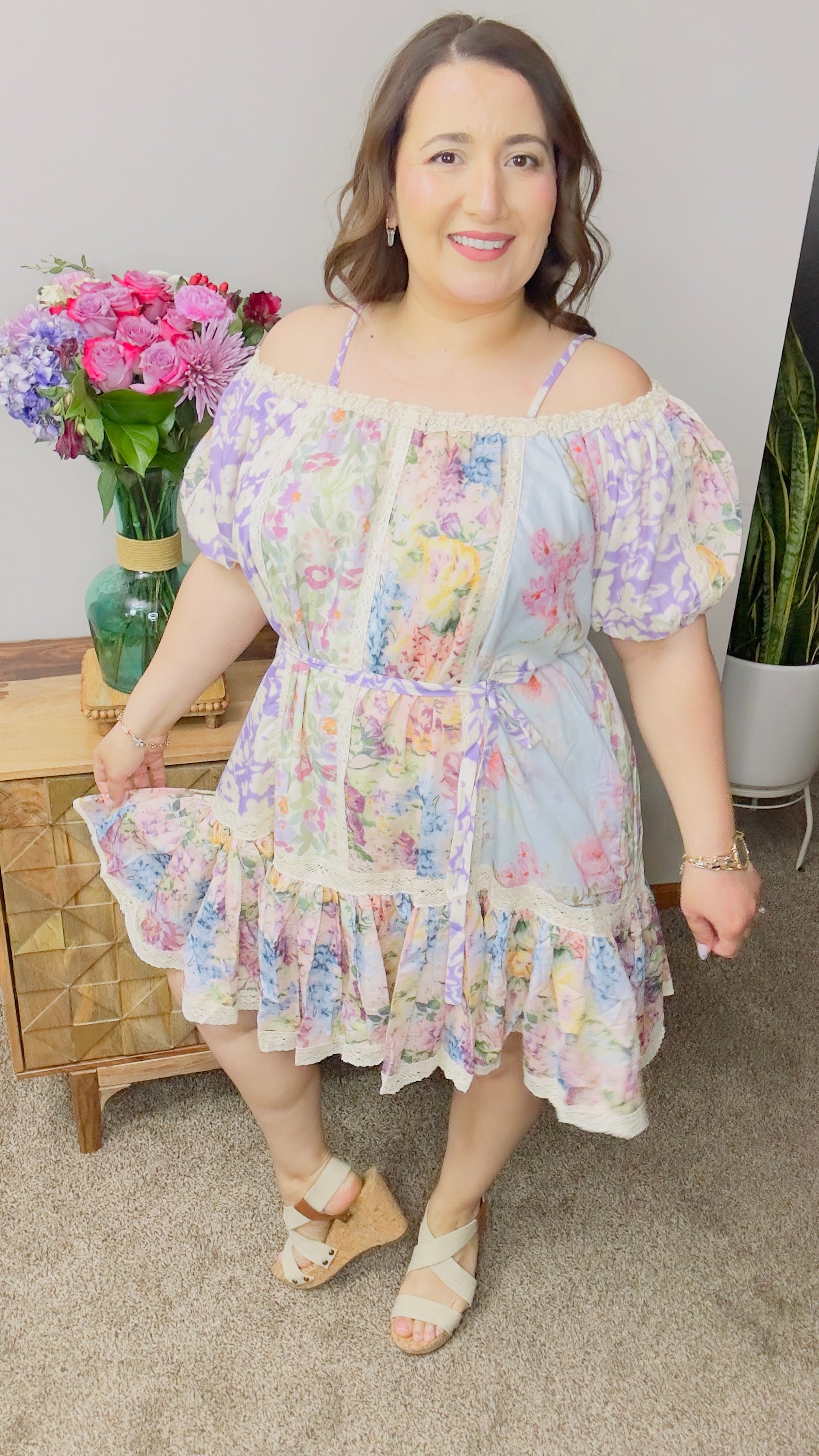 Yasmine Floral Lace Tiered Dress